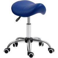 HOMCOM PU Leather Saddle Stool w/ Moulded Padded Seat Adjustable Height in Blue