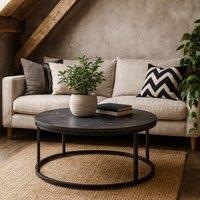 Wyld Haus Odense Round Black Marble Effect Coffee Table Matte Black Metal Legs