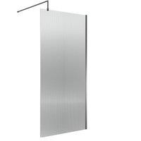 Balterley Fluted Wetroom Screen with Support Bar, 800mm, Brushed Pewter in Silver