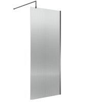 Balterley Fluted Wetroom Screen with Support Bar, 900mm, Brushed Pewter in Silver