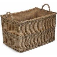 Red Hamper Wicker Antique Wash Rectangular Hessian Lined Basket in Brown