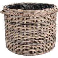 Red Hamper Rattan Rope Handled Rattan Round Planter with Plastic Lining in Brown | Size: Medium