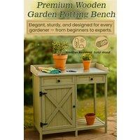 Hygrad Built to Survive Potting Bench Table Wooden Planting Bench Table with Cabinet Drawers in Grey