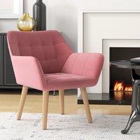 HOMCOM Velvet-Feel Accent Chair with Arms Slanted Back Wood Legs in Pink