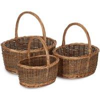 Red Hamper Set of 3 Oval Unpeeled Willow Shopping Basket in Brown