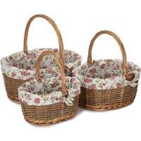 Red Hamper Oval Unpeeled Willow Shopping Basket With Garden Rose Lining in Brown
