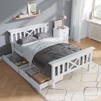 Matteo Wooden Bed Frame with Drawers Single Storage Bed Solid Pine Wood in White