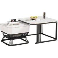 BTM Nesting Coffee Table Set Marble Effect Drawer Storage White Black