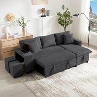 BTM L Shaped Sofa Bed USB Charging Storage Convertible Corner Sofa in Grey