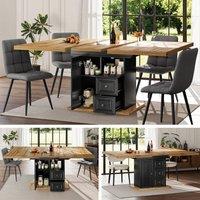 BTM Extendable Dining Table Wooden Dining Table for 6 People in Black