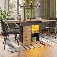 BTM Extendable Dining Table Foldable Kitchen Table with LED Lights in Natural