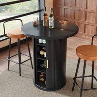 BTM Round Bar Table Storage Cabinet Standing Table for Living Room in Black