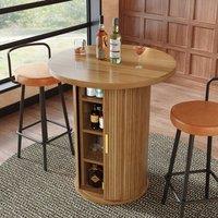 BTM Round Bar Table Storage Cabinet Standing Table for Living Room in Natural