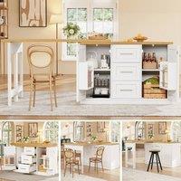 BTM Extendable Sideboard Dining Table Storage Drawers Kitchen Island in White