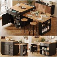 BTM Extendable Kitchen Island Drawers Rolling Storage Kitchen Cart in Black
