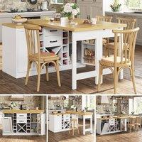 BTM Extendable Sideboard Dining Table Wine Rack Bin Storage White
