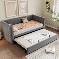 BTM 3FT Daybed Trundle Storage Sofa Bed Velvet Upholstered Grey