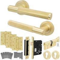 AFIT Brass Fire Door Handle Euro Lock Thumbturn Cylinder Set Locks Hinges in Gold | Size: 150mm x 150mm
