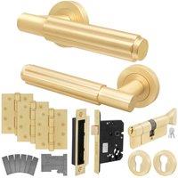AFIT Brass Fire Door Handle Euro Lock Thumbturn Cylinder Set Locks Hinges in Gold | Size: 150mm x 150mm