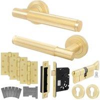 AFIT Brass Fire Door Handle Euro Lock Thumbturn Cylinder Set Locks Hinges in Gold | Size: 150mm x 150mm