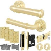 AFIT Brass Fire Door Handle Euro Lock Thumbturn Cylinder Set Locks Hinges in Gold | Size: 150mm x 150mm