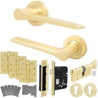 AFIT Brass Fire Door Handle Euro Lock Thumbturn Cylinder Set Locks Hinges in Gold | Size: 150mm x 150mm