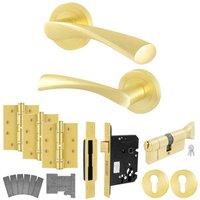 AFIT Satin Brass Fire Door Handle Euro Lock Thumbturn Cylinder Novi in Gold | Size: 150mm x 150mm
