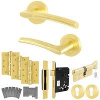AFIT Satin Brass Fire Door Handle Euro Lock Double Cylinder Boston in Gold | Size: 150mm x 150mm