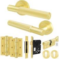 AFIT Satin Brass Door Handle Euro Lock Turn Cylinder Set, Locks Hinges in Gold | Size: 150mm x 150mm