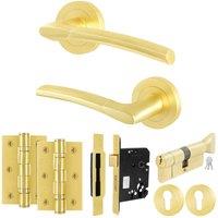 AFIT Handle Euro Lock & Turn Cylinder Set, 1 Pair Handles, Locks, Hinges in Gold | Size: 150mm x 150mm