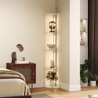 HOMCOM Corner Floor Lamp with Dimmable Warm White LED Light, for Living Room in Light Oak