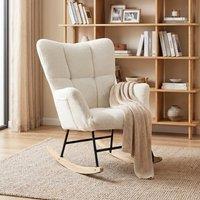 HOMCOM Tufted Rocking Chair with Side Pockets in Cream