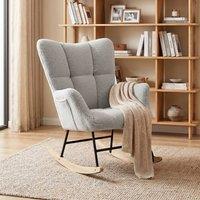 HOMCOM Tufted Rocking Chair with Side Pockets in Light Grey