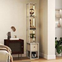 HOMCOM Floor Lamp with Shelves, LED Standing Lamp with Fabric Drawer in Light Oak