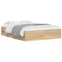 Berkfield Home Bed Frame with Drawers without Mattress Sonoma Oak 120x200 cm in Brown | Size: Small Double