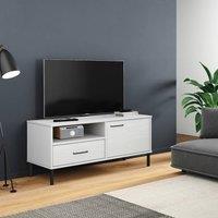 Berkfield Home TV Cabinet with Metal Legs White Solid Wood Pine OSLO