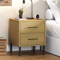 Berkfield Home Bedside Cabinet with Metal Legs Brown Solid Wood Pine OSLO