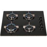 SIA 60cm 4 Burner Gas On Glass Hob In Black With Cast Iron Pan Stands- GHG602BL