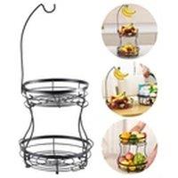 Havendro 2 Tiers Vegetables Fruits Basket with Banana Hanger in Black