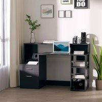 FORGEVIO Multi-Storage & Workstation Desk Table w/ Storage Shelves in Black