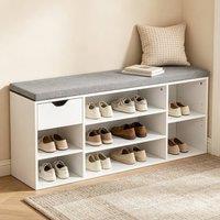 ERGOVEXA White Shoe Storage Bench with Cushion & Drawer