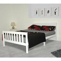 FLAVORA 4Ft Small Double Bed Frame PINEWOOD SHAKER STYLE in White | Size: Cot