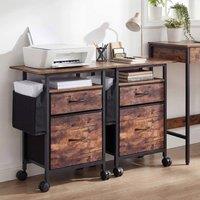 FORGEVIO Rolling Printer Stand with Extended Tabletop Side Bag Filing in Brown