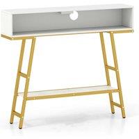 FORGEVIO 100 x 20 x 87 cm Narrow Sofa Table with LED Light in White