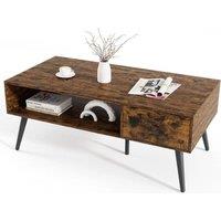 FORGEVIO Modern Accent Cocktail Sofa Table w/ Solid Wood Legs Rustic in Brown