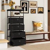 FORGEVIO Fabric Storage Tower with Wood Top & Metal Frame-Black in Black
