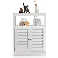 FORGEVIO Free Standing Storage Organizer with Double Shutter Doors in White