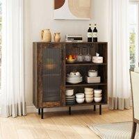 FORGEVIO Coffee Bar Cabinet Sideboard with Adjustable Shelf-Brown in Brown