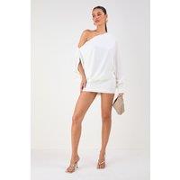 MissPap Women's One Shoulder Satin Mini Dress in Ivory | Size: 10