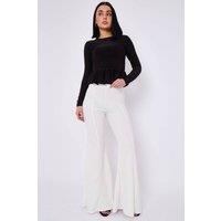 STYLEWISE Women's High Waist Flared Trousers in Cream | Size: 8